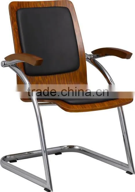 mahogany color bentwood black pvc with solid wood arm meeting chrome office Chair Conference swivel Chair B37-Y08