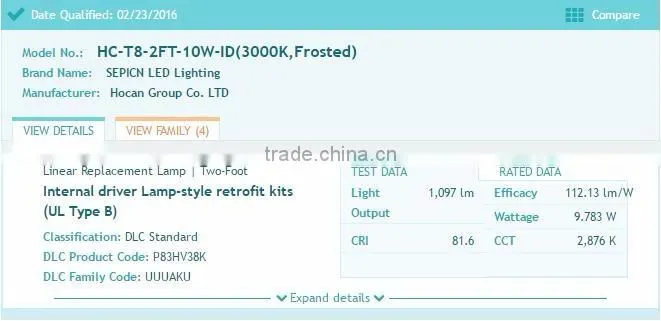 600mm aluminum alloy ul led tube 2ft dlc led tube light