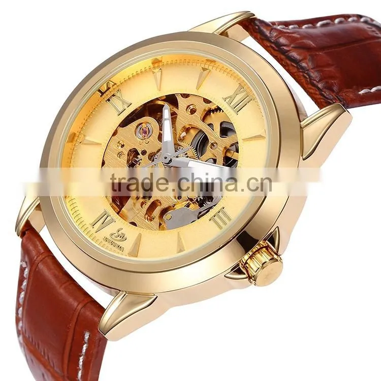 oem genuine leather men's teenage fashion skeleton automatic mechanical watch waterproof
