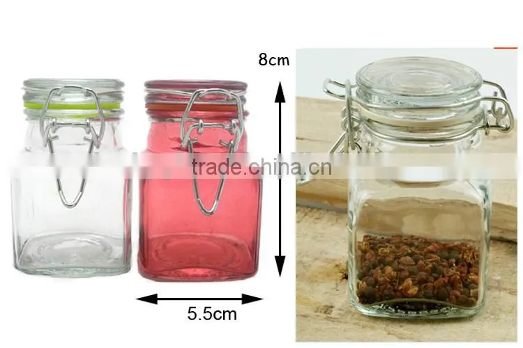 80ml mini clear square airtight glass canister for spice