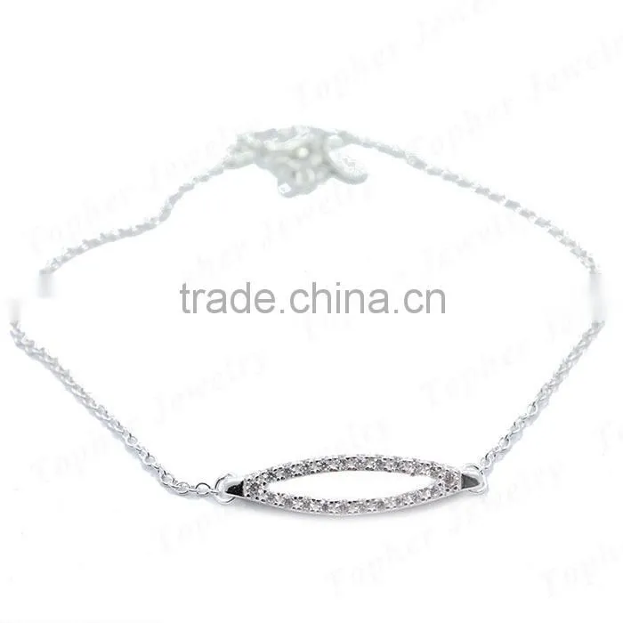 Wholesale micro pave setting zircon 925 silver charm bracelet