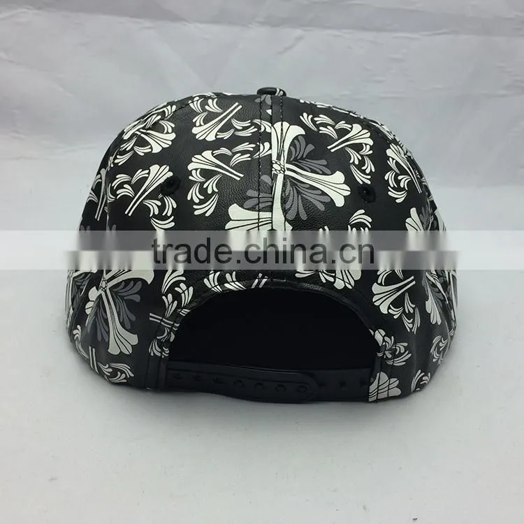 custom design your own logo 6 panel leather hater snapback caps