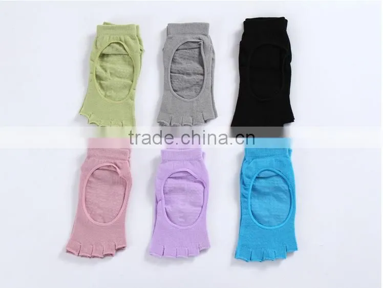 Yoga Pilates Breathable Grip Cotton Non Slip Skid Toeless Half Toe Socks