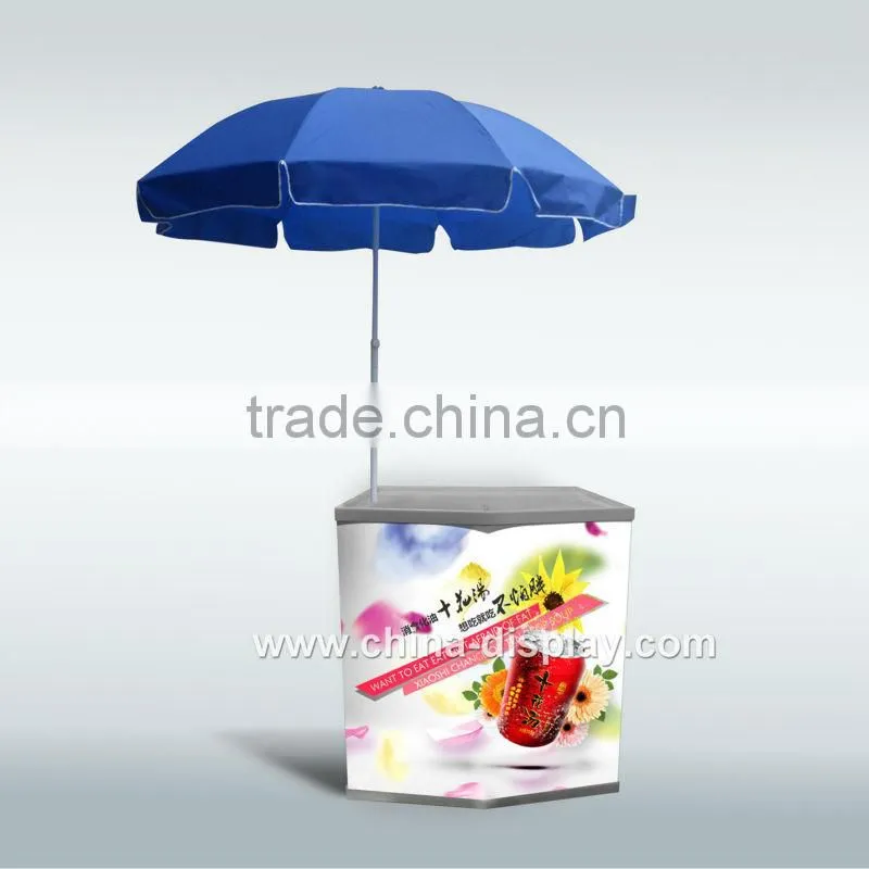 Booth with folding promotion table