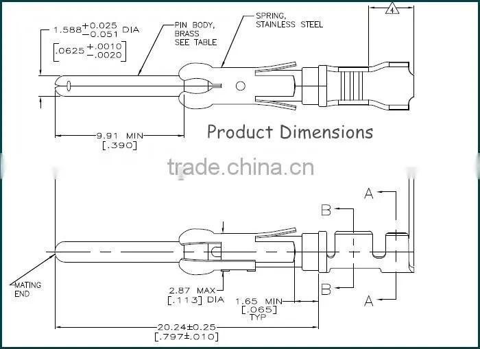 66099-1 Brass wire pin auto electrical connecting terminals
