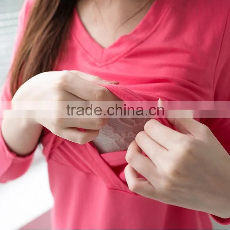 Winter long sleeve V-neck Nursing Sleepwear for Pregnant Women