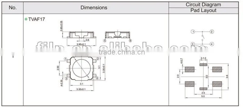 FTVAF17 3.3X3.3 miniature type tact push remote touch switch