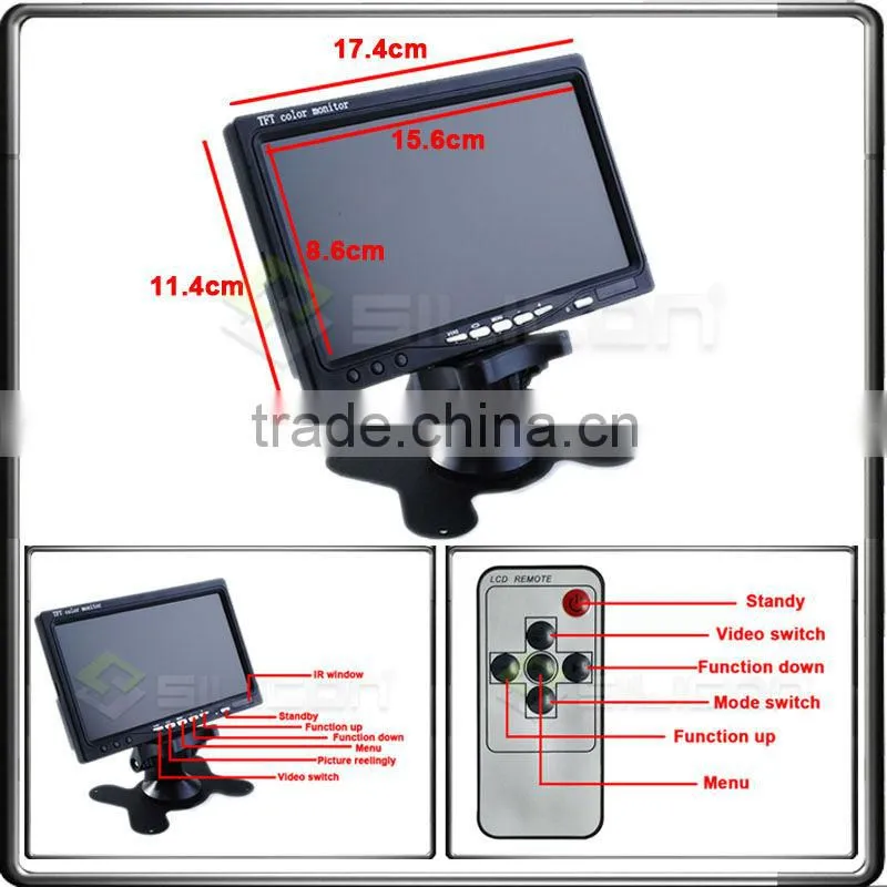 cheapest lcd monitor 3-way video input 7 " inch car video monitors/car tft lcd color monitor