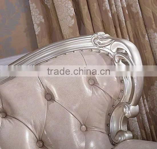 Classic European style living room solid wood magnolia flower hand carving genuine leather sofa set