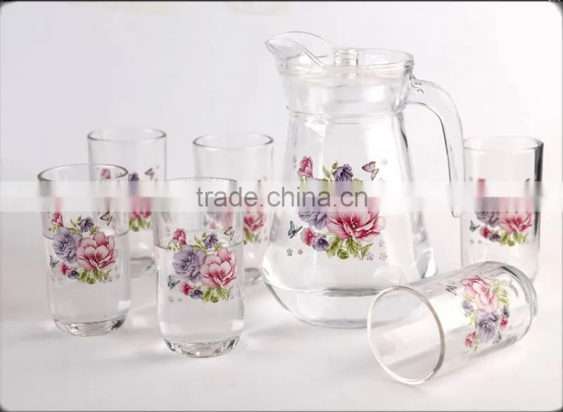 New designs low price 7pcs fancy polish glassware water jug set