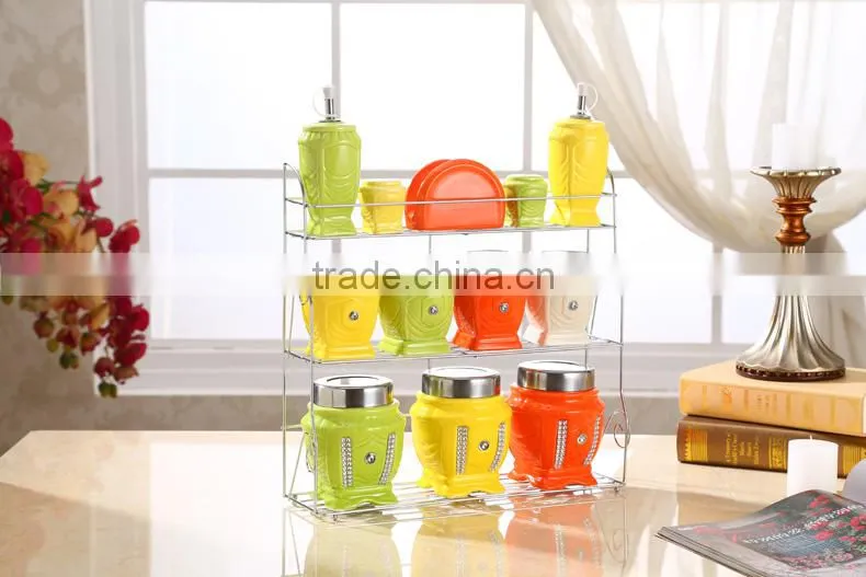 kitchenware ceramic jar with stainless steel stand