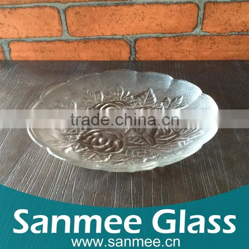 Rose Pattern Cheap Frosted Mini Decorative Glass Plates