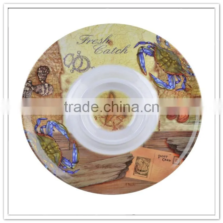13" Creative fresh seawolrd postcard custom round dipping bowls, melamine snack dip dishes