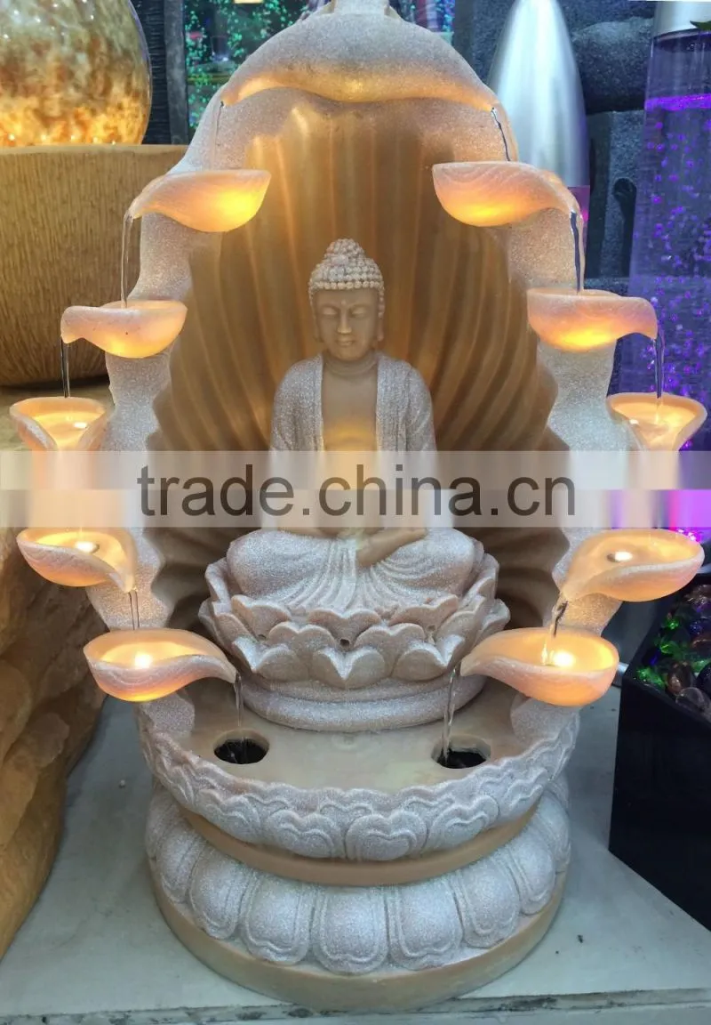 LED lighting resin religion buddha water fountain decorations