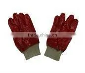 red PVC glove, gauntlet, 40cm,interlock line, smooth finish