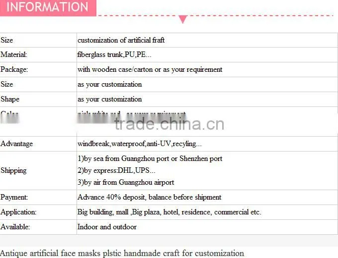 Latest design Antique artificial face masks plstic handmade craft for customization