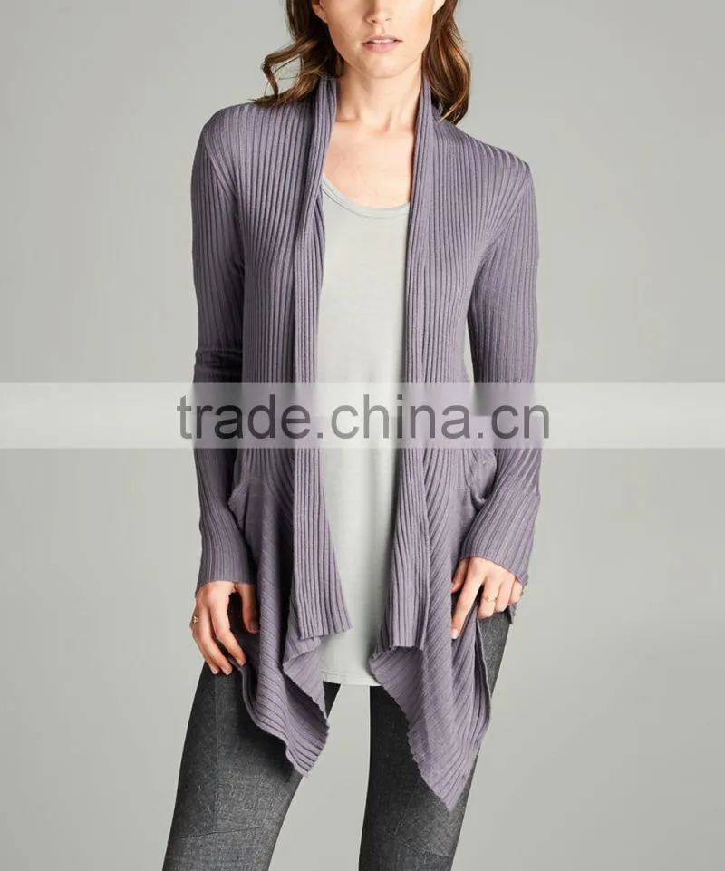 Latest Design Ladies Sweater Western Apparel Romantic Layer Knitted Ribbed Gray New Fashion Cardigan 2017 Women