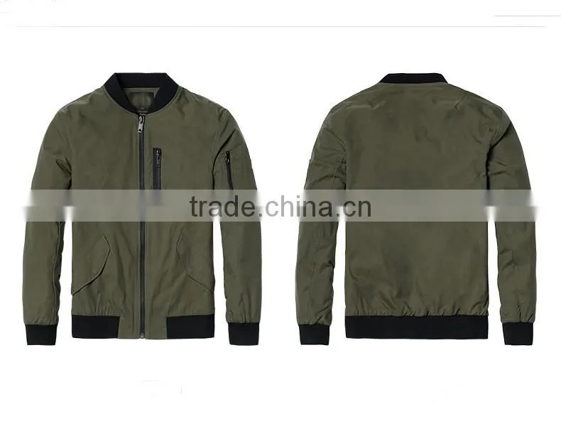 Polycotton mens jacket with sleeve zipper fashion varsity jacket plain baseball jacket