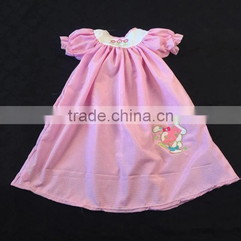Girl Pink Easter Swing Top With Rabbit Embroidery, Cute Girl Summer Dresses Top LBYTZ001-11