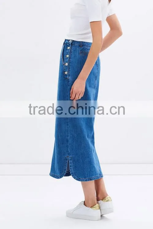 2016 Latest long high waist design pictures denim skirt