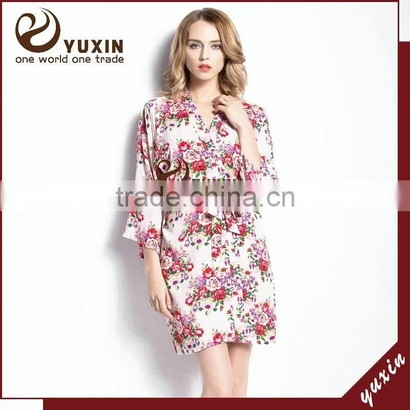 cotton bathrobe satin short keen length floral bridesmaid robe FR0042