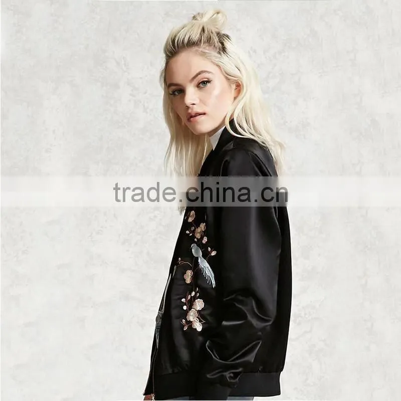 Buy wholesale price nice embroidered satin pink black jackets for ladies