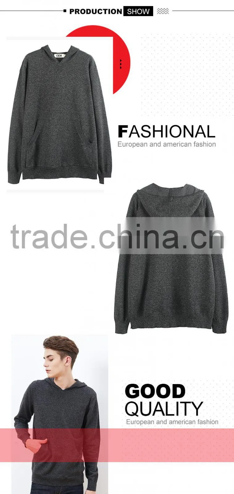 Shantou manufacturers mens wool pullover sweater hoody for wholesale