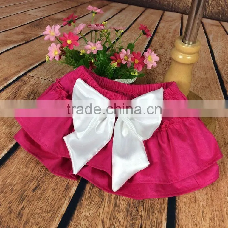 The newest design for baby girl ruffle raglan blue color elastic tutu divided skirt with big bowknot plain color adorable pants