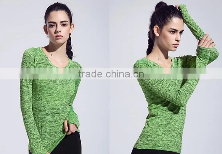 Women's Space Dye Long Sleeve Quick Dry Crew Neck Running Shirt for Workout Hiking Yoga Gym Sport