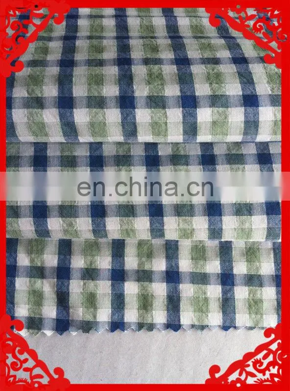 2014 fashion latest new Italy seersucker design pattern green 100% cotton yarn dyed CHEAPEST seersucker check fabric