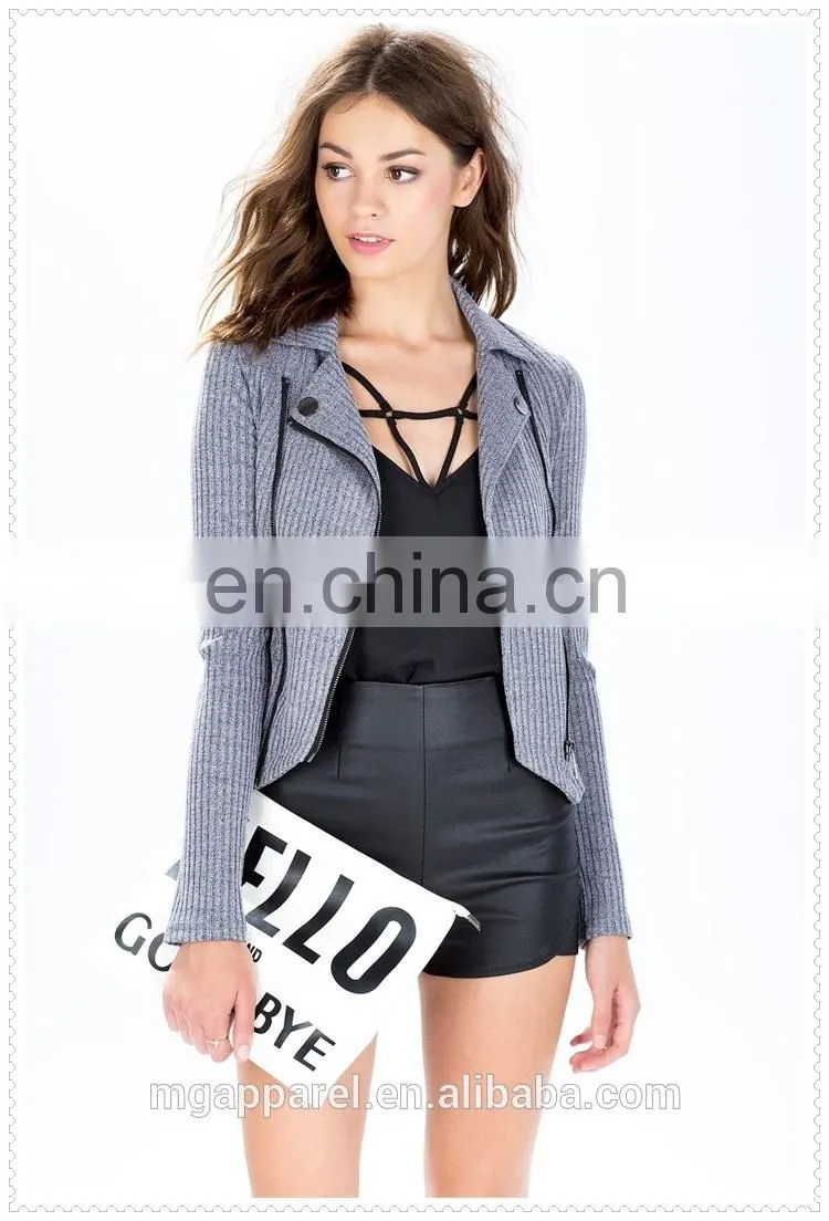 long sleeve decorative zip pocket new style jacket for women wholesale