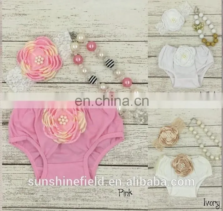 Baby Bloomers Matching Baby Headband and Chunky Necklace Baby Girl Diaper Covers