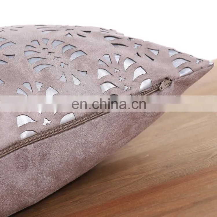 Geometric pattern Laser Cutting for Decorative Pillow Case Home suede grey Decor Square Pillowcase
