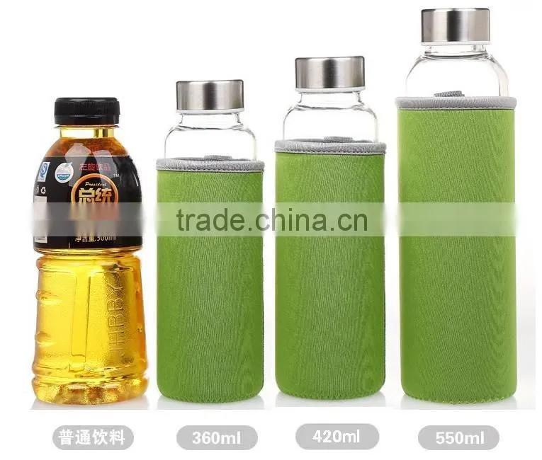 glass water bottle with Neoprene case