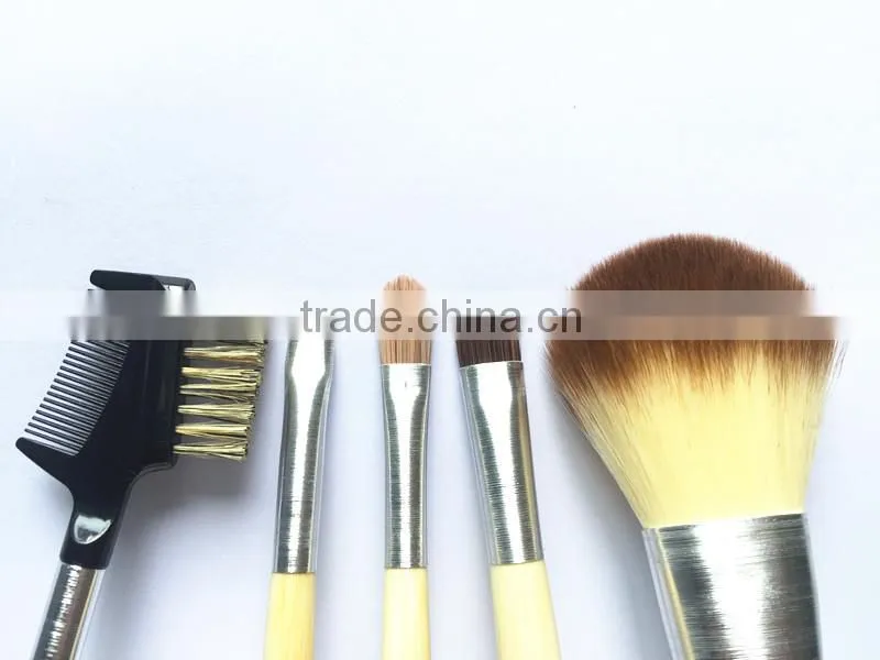 5pcs canvas bag bamboo handle Cosmetic Makeup Brush Set for girls