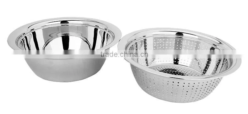 Chinese kitchenware wholesale vegetable and fruit bowl stianless steel with colander