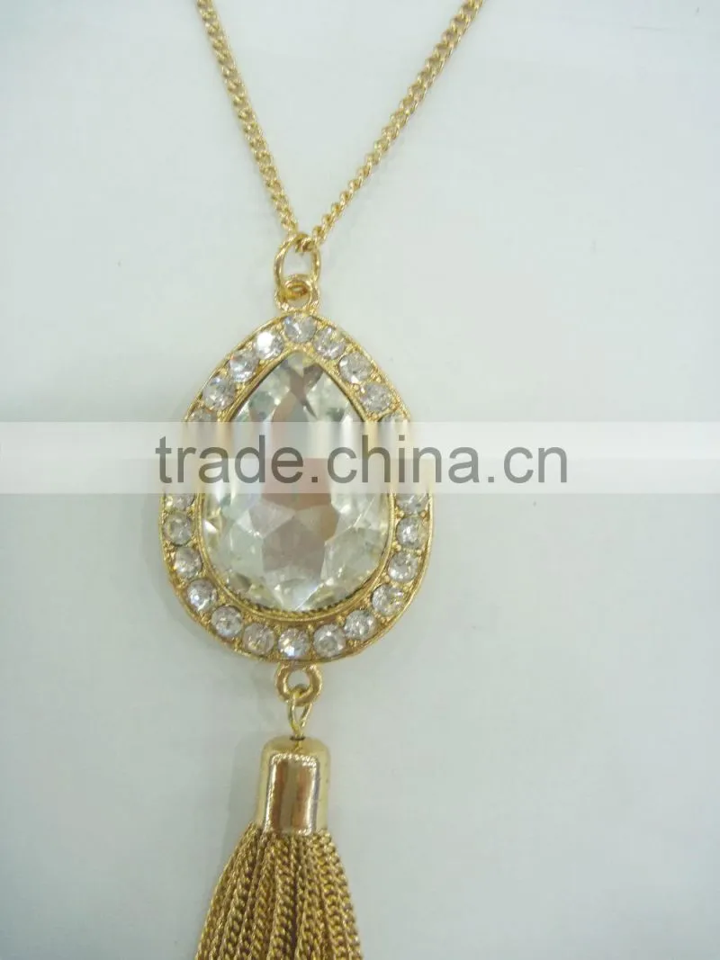 FASHION TEAR DORP STONE PENDANT CHAIN TASSEL NECKLACE EARRING SET