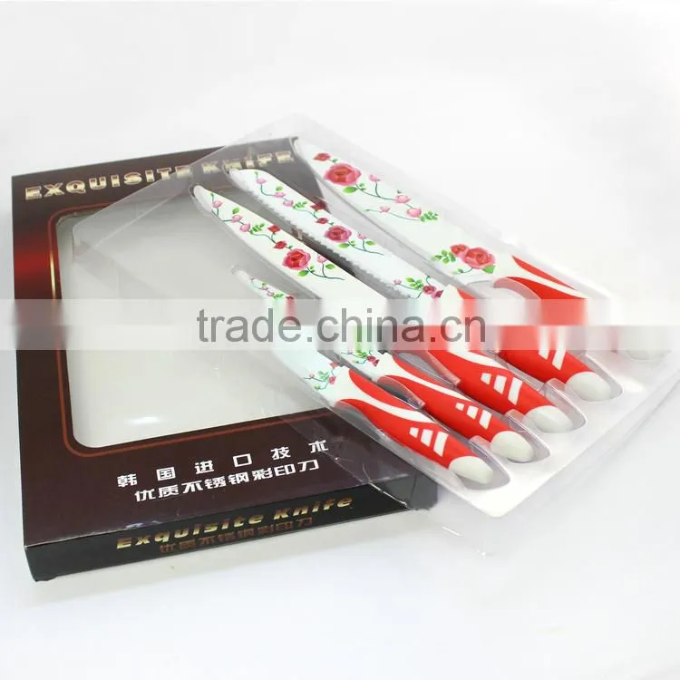 Rose printing multi colorful kitchen knife set
