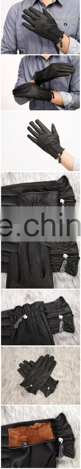 Zipper Leather Gloves, fall and winter warm fashiongloves, Full finger gloves