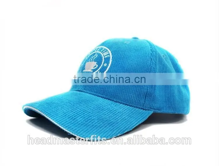 2016 Unstructured High Quality Custom Logo 6 Panel Corduroy Embroidery Curved Hats corduroy Baseball Caps