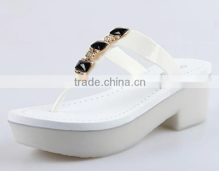 2015 Ladies Hot Sale Plastic Wedge women shoes PVC Jelly Flip Flops Sandals Fashion PVC Material Upper With Nice Buckle