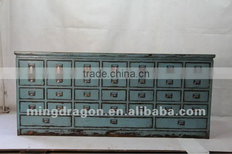 Chinese antique furniture pine wood blue 31 drawer cabinet
