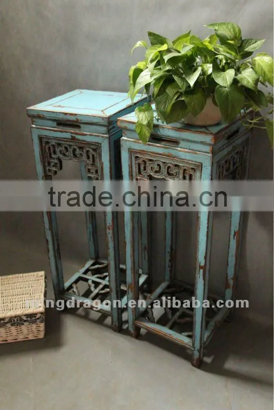 Chinese antique furniture pine wood shanxi white/blue/black colorful flower stand