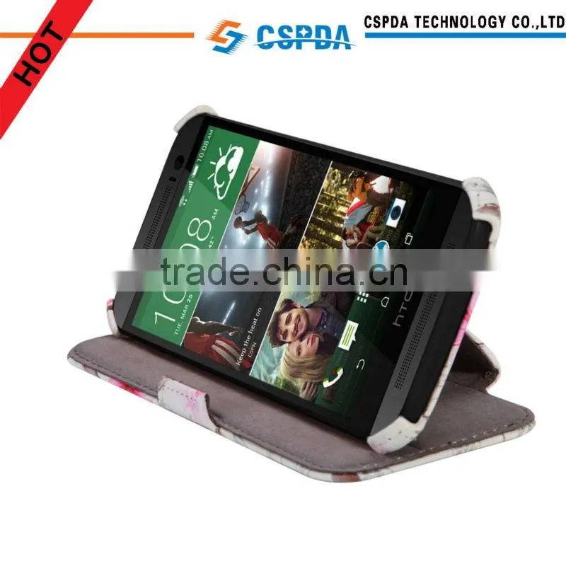 For 2014 HTC one 2 m8 cell phone flower stand leather case cover
