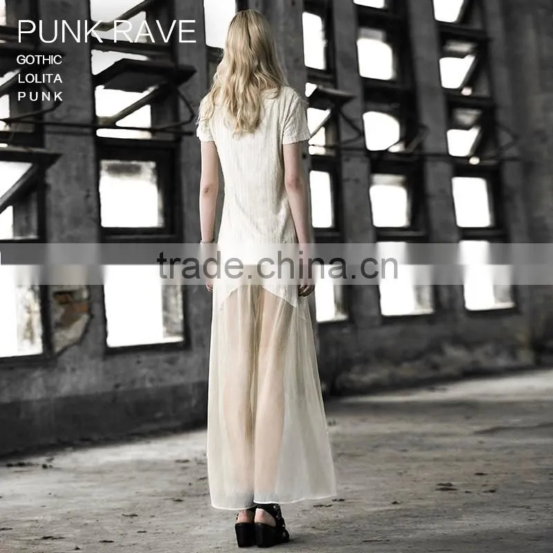 PQ-042 summer short sleeve strap causal transparent mesh long dress