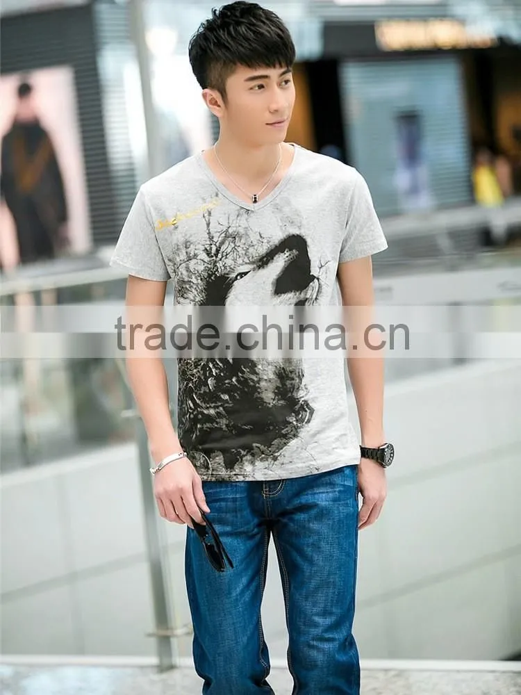 New men's short sleeve T-shirt men's v-neck Chinese wind printing men's T-shirt