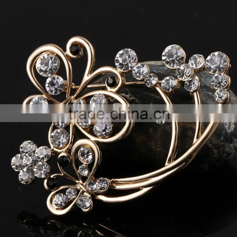 Hollow Flower Rhinestone Metal Brooch Pins,Magnetic Beaded Butterfly Metal Brooch