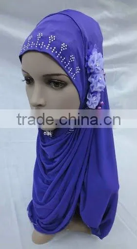 H061 latest muslim hijab with 3 pieces flower,islamic scarf