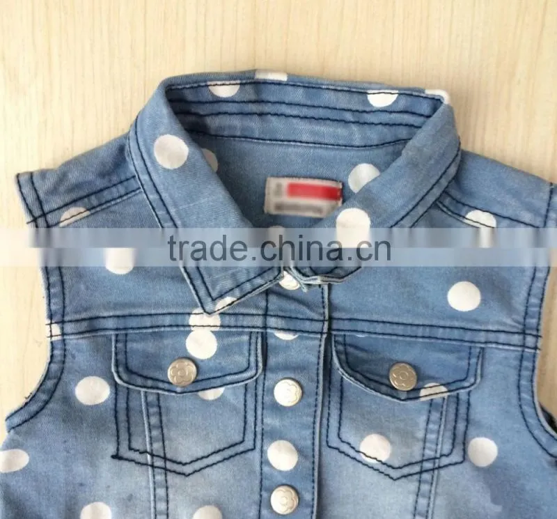 girls Vest baby sleeveless denim jacket for child spring dotted denim jacket