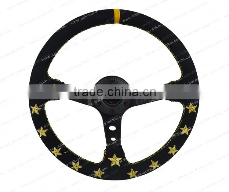 Racing Car Steering Wheel 13inch 14inch, PU Steering Wheel Flat Style